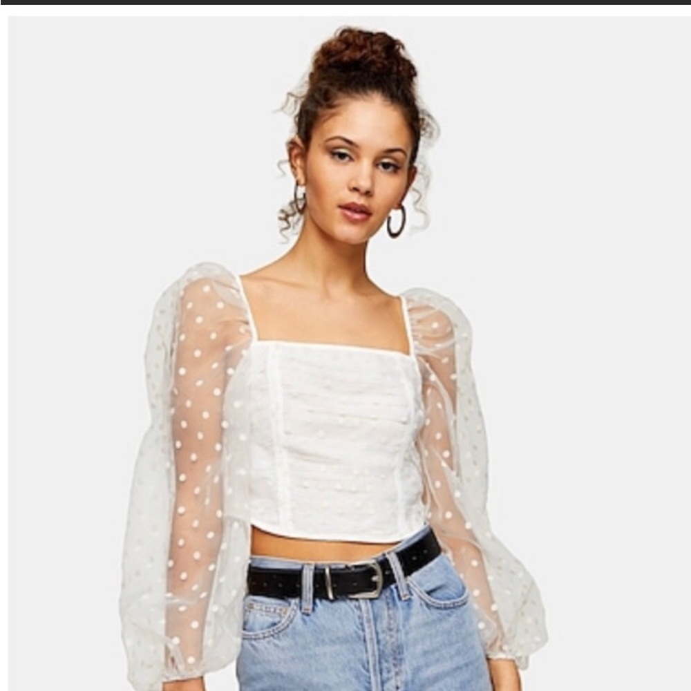 Topshop WHITE SPOT ORGANZA RUCHED CORSET Blouse